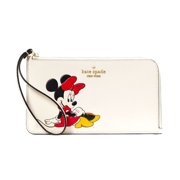 New Disney X Kate Spade New York Minnie Medium L-zip Wristlet Parchment Multi - Picture 1 of 3